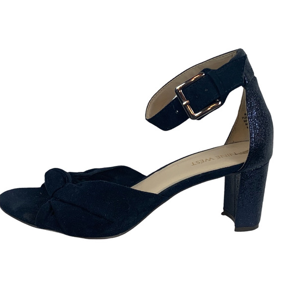 Nine West Womens Pure Love Ankle Strap Sandals Blue Buckle Block Heels 8 M - Picture 6 of 12